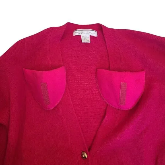 VTG White Wheeler Martha Cardigan Sweater Womens M Dark‎ Pink Angora Wool Blend - Picture 5 of 7